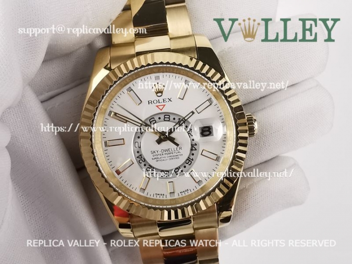 Cheap Rolex Sky-Dweller 326938 Yellow Gold White Dial
